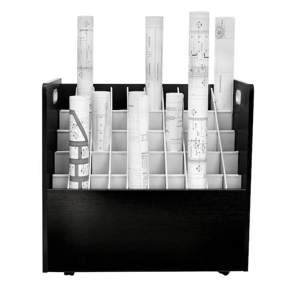 50-Compartment Black Mobile Wood Roll File Storage Organizer (2-Pack)