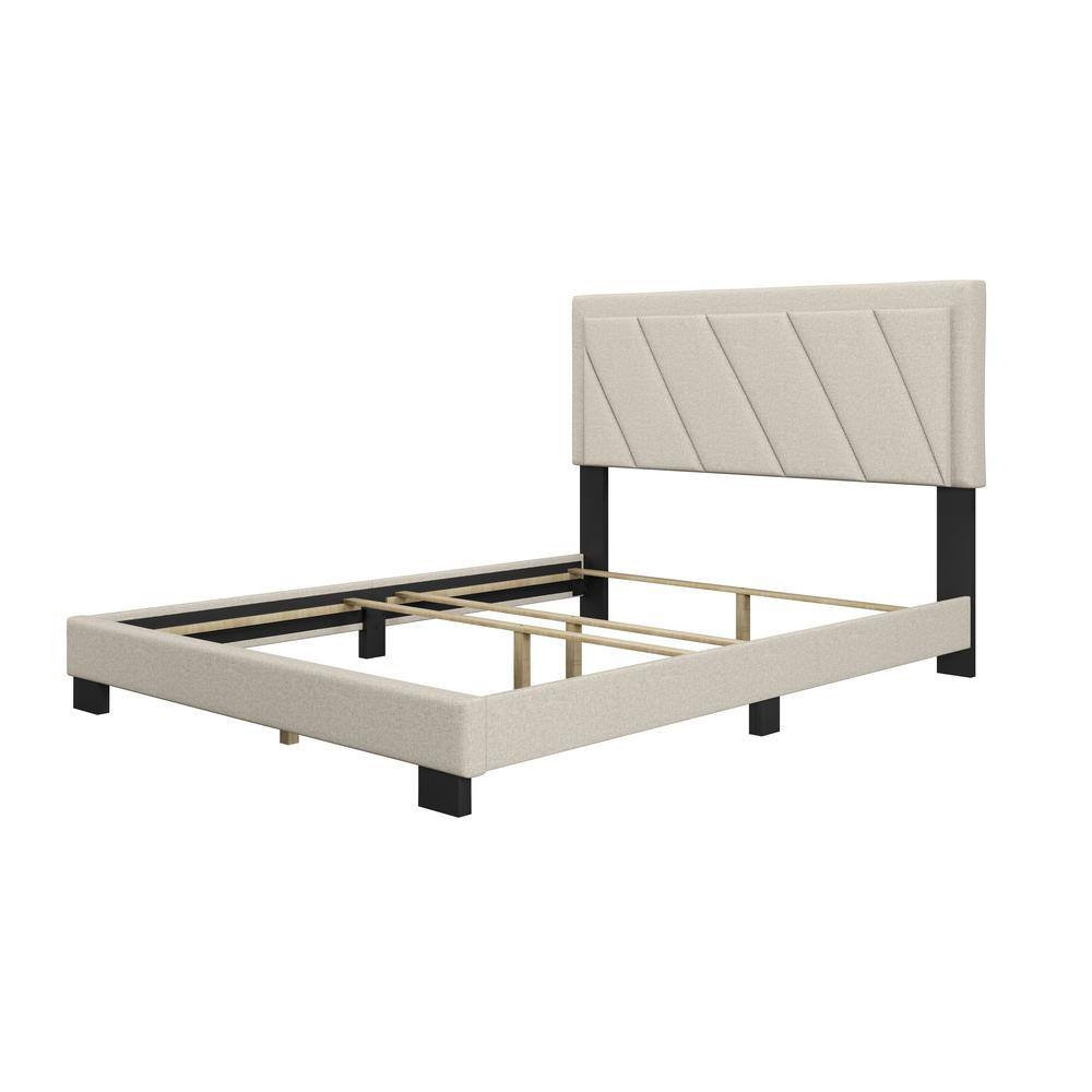 Diagonal Blue-Gray Linen Upholstered Full Platform Bed with Tufted Headboard
