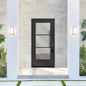 Legacy 36 in. x 80 in. Icon 3 Lite Modern Clear Glass LHIS Black Fiberglass Prehung Front Door