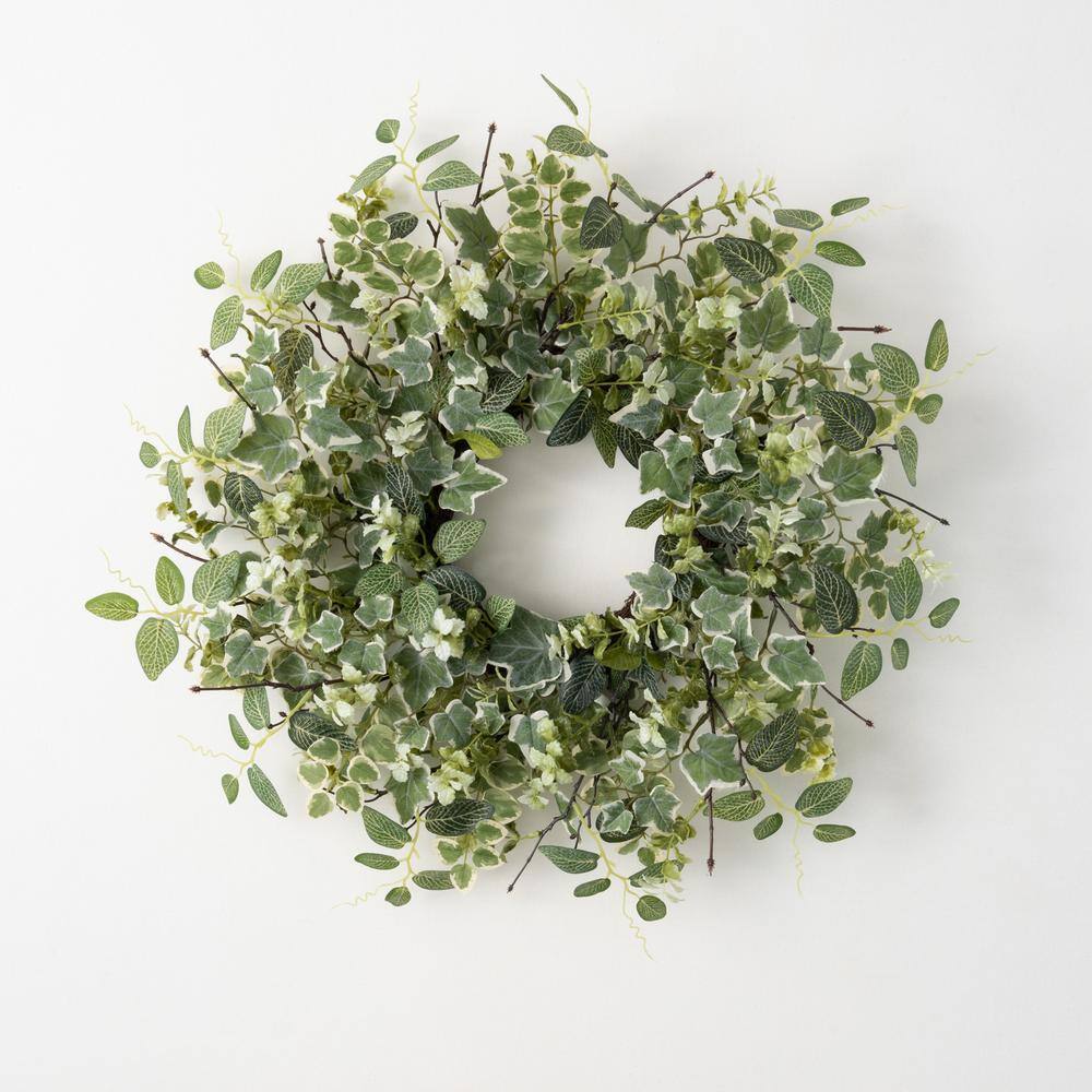 SULLIVANS 26 in. Artificial Foliage and Botanical Bush Wreath, Green ...