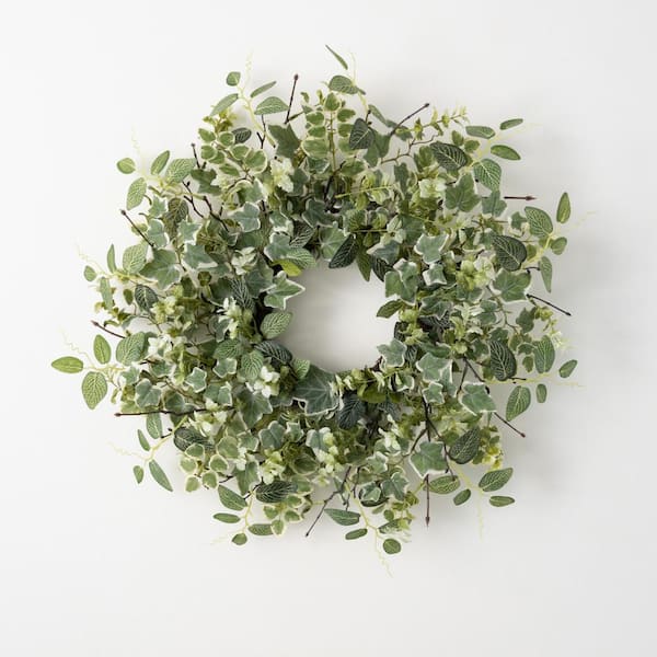 SULLIVANS 26 in. Artificial Foliage and Botanical Bush Wreath, Green