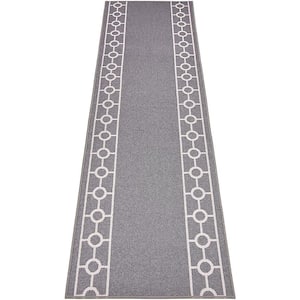 Chain Border Custom Size Gray 108 in. x 36 in. Indoor Stair Tread Cover Matching Runner Slip Resistant Backing (1-Piece)