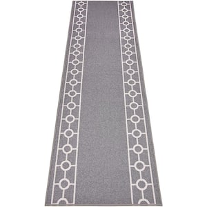 Chain Border Custom Size Gray 36 in. x 32 in. Indoor Stair Tread Cover Landing Mat Slip Resistant Backing (1-Piece)