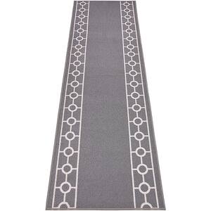Chain Border Custom Size Gray 144 in. x 32 in. Indoor Stair Tread Cover Matching Runner Slip Resistant Backing (1-Piece)