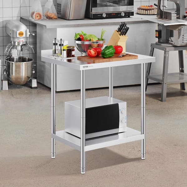 24 x 30 x 36 in. Kitchen Prep Table Heavy Duty Metal Worktable with Adjustable Undershelf Kitchen Tables, Silver