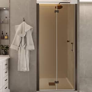 34 to 35-3/8 in. W x 72 in. H Bi-Fold Frameless Shower Door in Bronze with 1/4 in. Tempered Tinted Glass