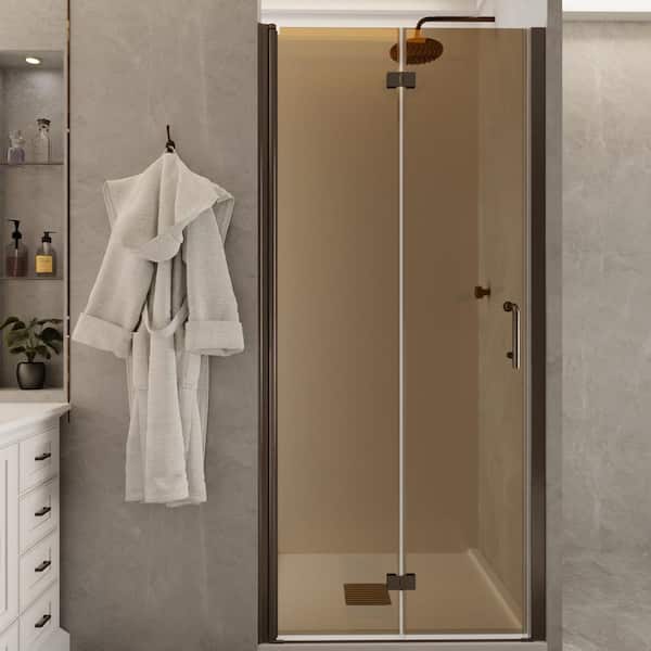 ES-DIY 34 to 35-3/8 in. W x 72 in. H Bi-Fold Frameless Shower Door in Bronze with 1/4 in. Tempered Tinted Glass