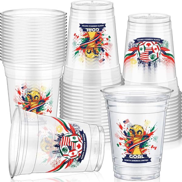 50-Piece 12 oz. Soccer Plastic Cups, Disposable Plastic Clear Drinkware for Sports Games Party Supplies