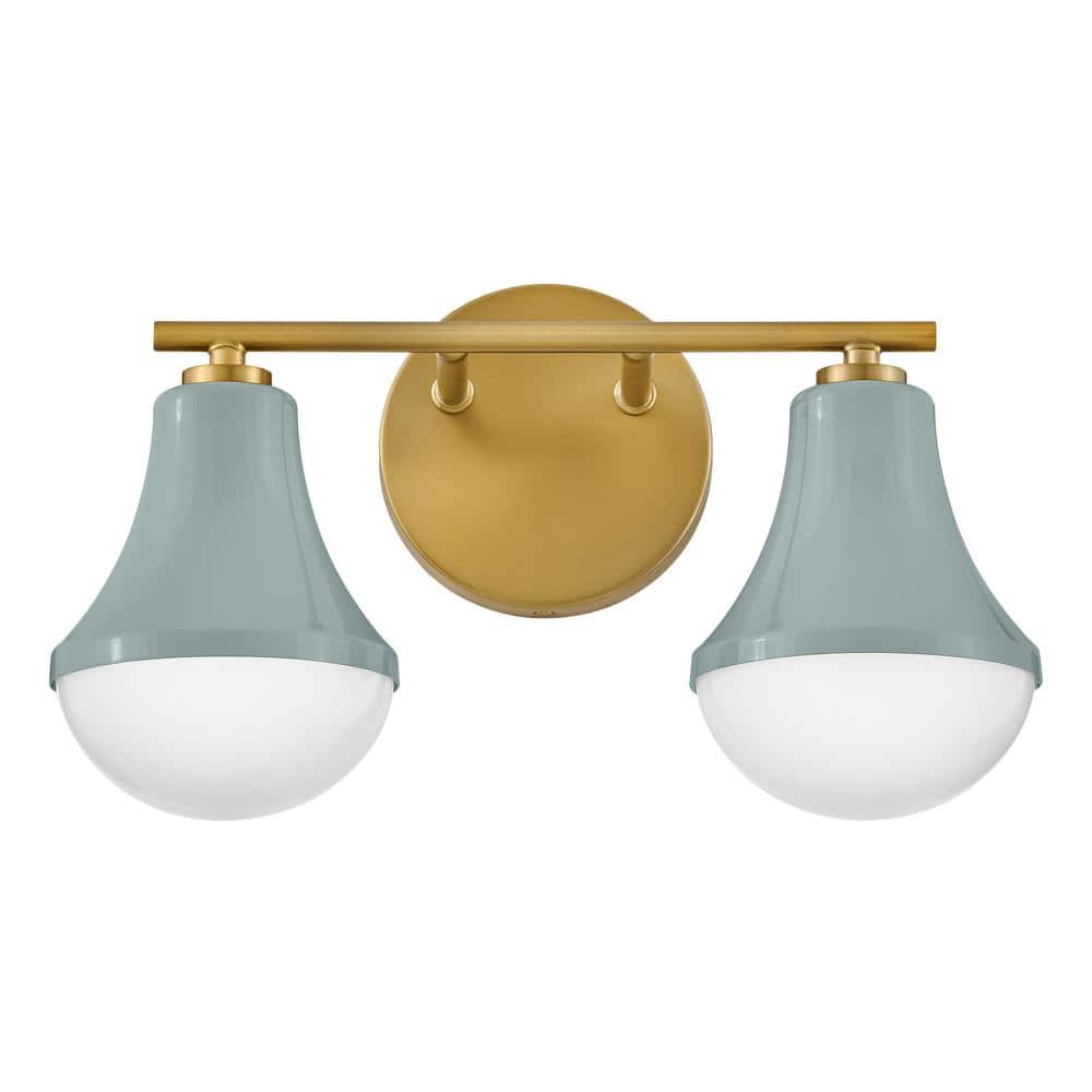 Seafoam and Brass 2-Light Dimmable Outdoor Vanity Light