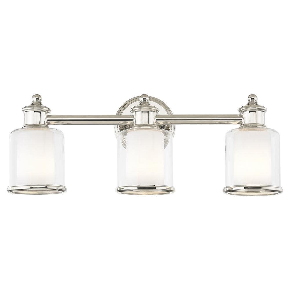 Polished Nickel 3-Light Vanity Light with Handcrafted Glass
