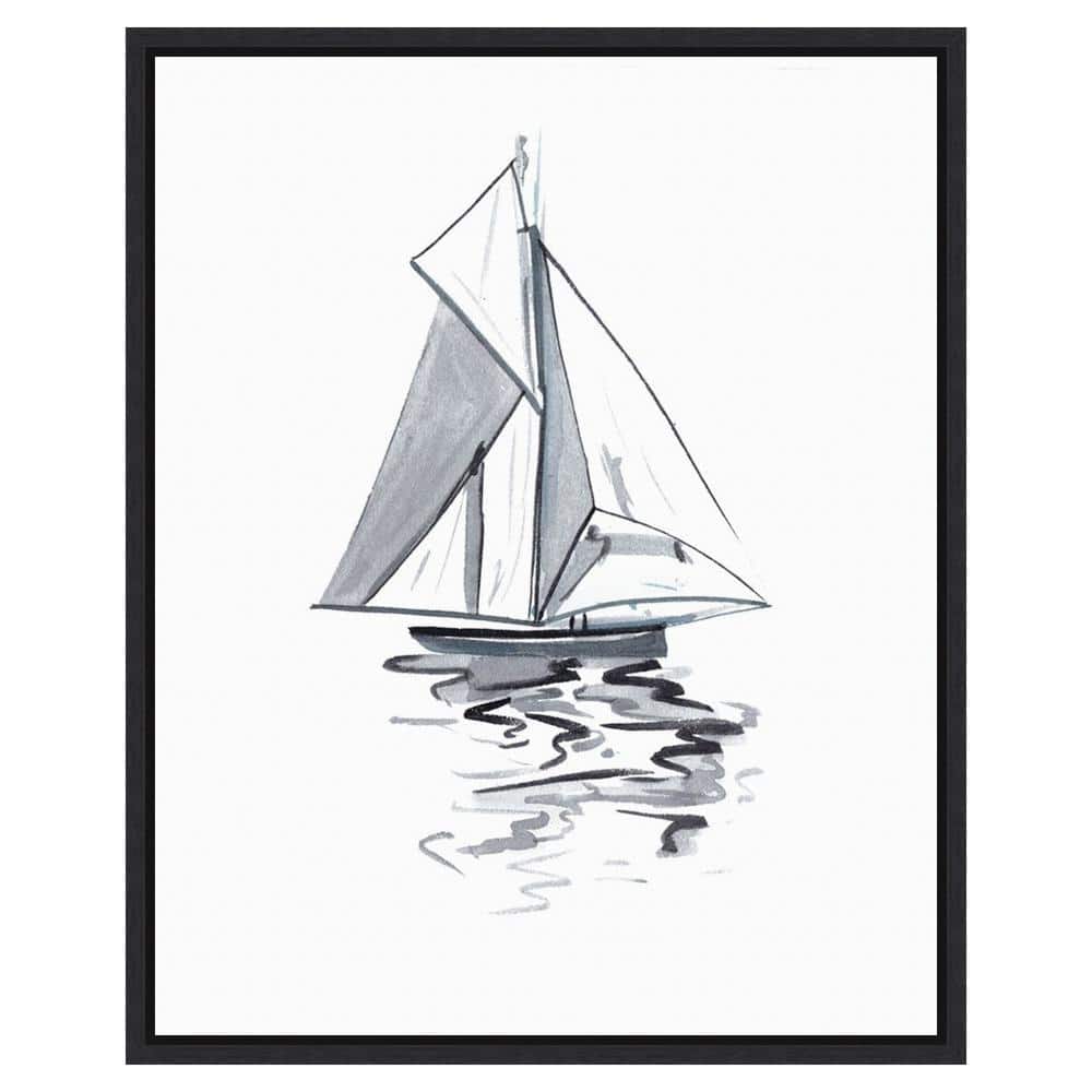 Melissa Wang Blue Boat I Black Framed Canvas Wall Art