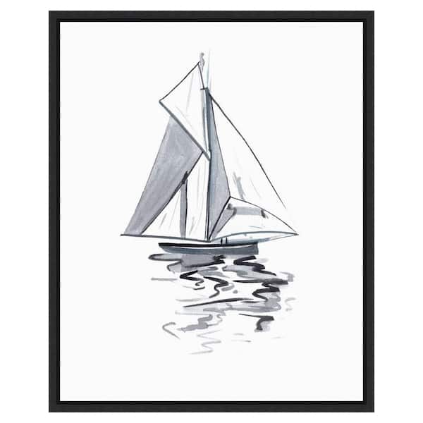 Amanti Art Line Boat I by Melissa Wang 23 in. W x 28 in. H. Canvas Wall Art Print Framed in Black
