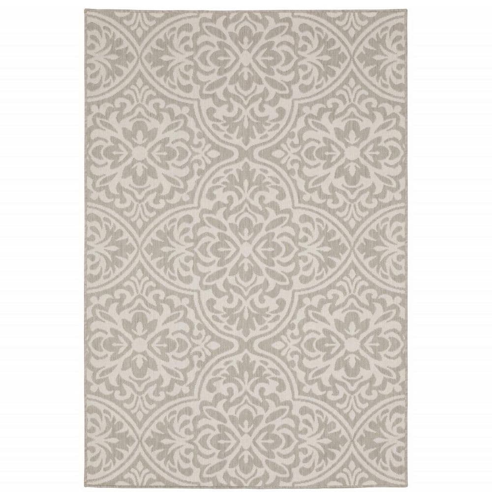 Gray, Ivory 7 ft. x 9 ft. Loomed Floral Polypropylene Rectangle Indoor/Outdoor Area Rug price history on PriceWatchPro