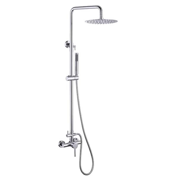Tomfaucet 2-Spray Wall Bar Shower Kit with Hand Shower in Polished Chrome