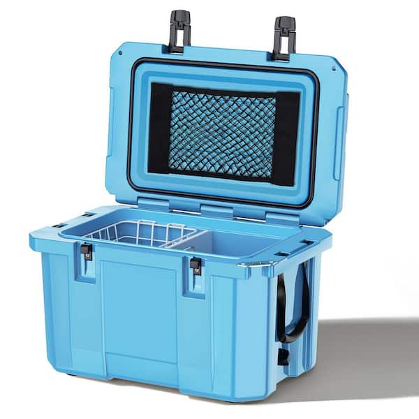 Light Blue 60 qt. Portable Chest Cooler with Cup Holders, Nylon Rope Handles and Double Latches, Keeps Ice Up to 6-Days