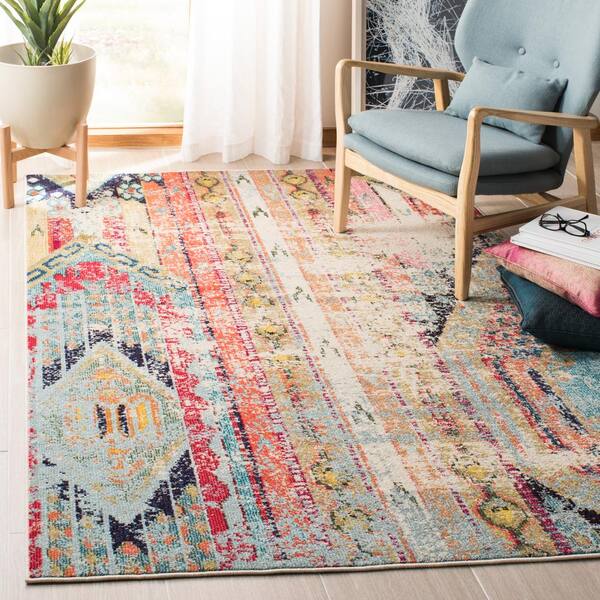 SAFAVIEH Madison Blue/Orange 5 ft. x 8 ft. Distressed Bohemian