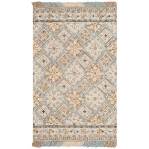 Blossom Beige/Light Blue 5 ft. x 8 ft. Border Area Rug