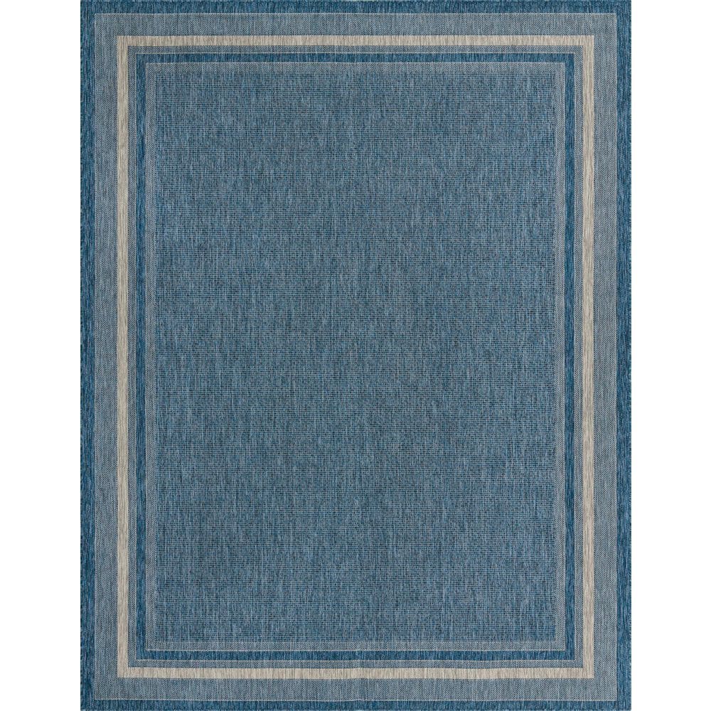 Blue Synthetic Easy-Care Reversible Outdoor Rug 9' x 12'