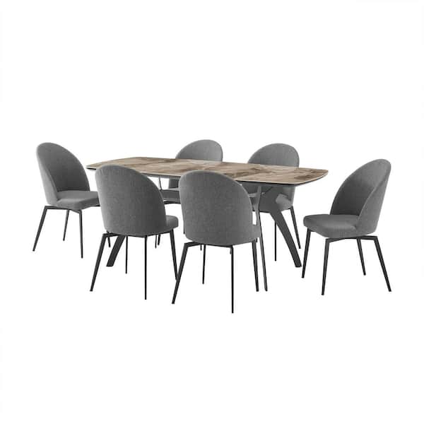 Armen Living Andes and Sunny 7-Piece Gray Fabric Rectangular Dining Set