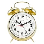 Analog 4.5 in. Round Gold Metal Twin Bell Keywind Alarm Clock
