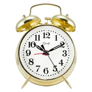 Analog 4.5 in. Round Gold Metal Twin Bell Keywind Alarm Clock