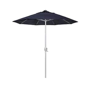 7.5 ft. Matted White Aluminum Market Patio Umbrella Auto Tilt in Navy Blue Sunbrella
