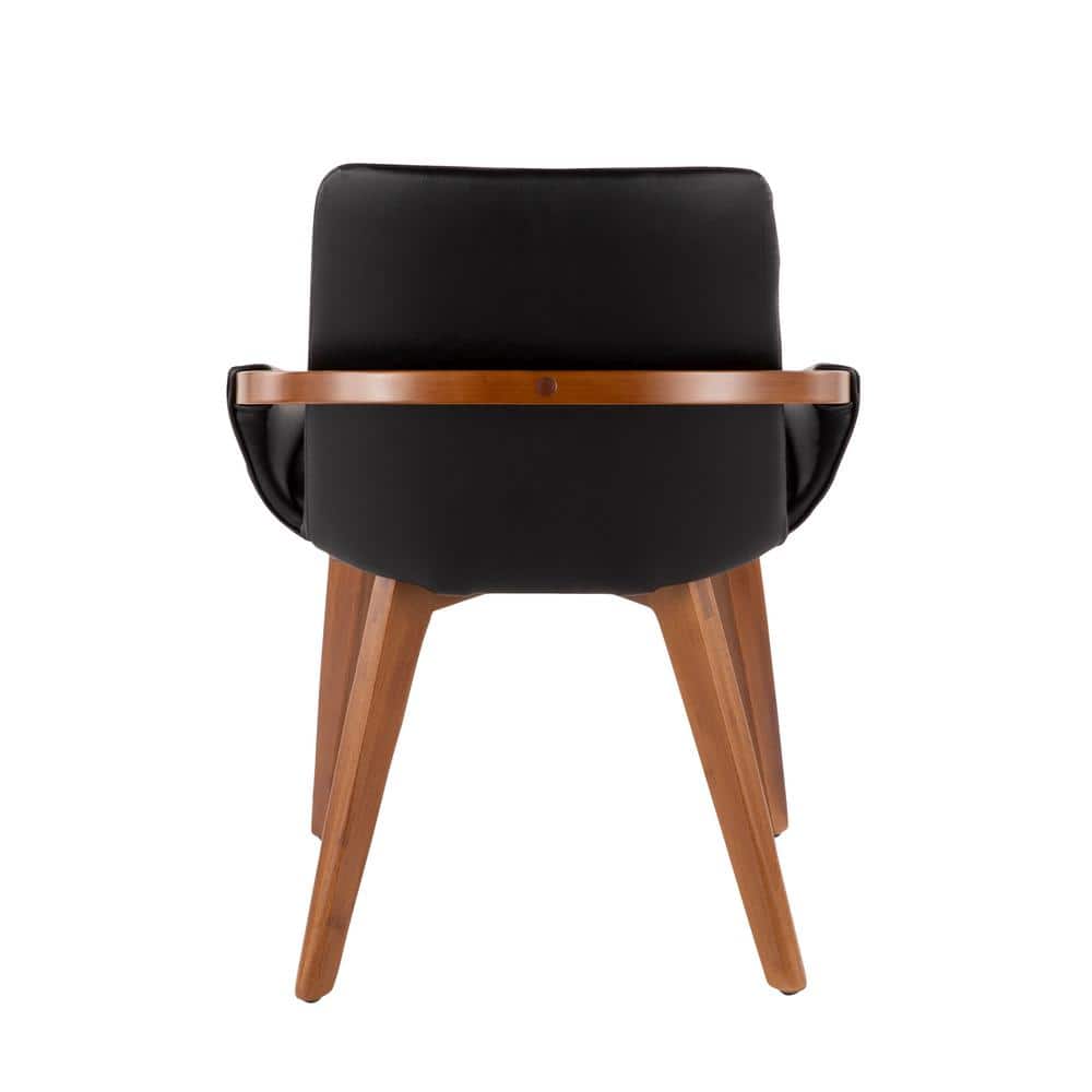 Cosmo High-Back Black Faux Leather and Walnut Wood Side Chair