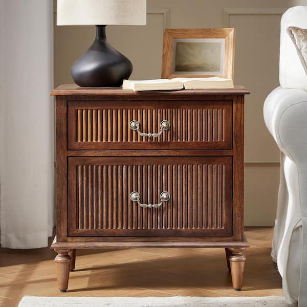 Weer Walnut Farmhouse Solid Wood 2-Drawer 23.6 in. W Nightstand