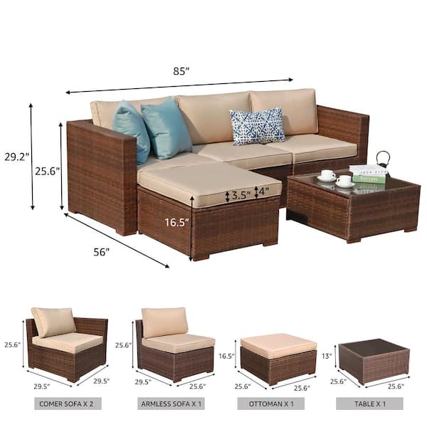 Freestyle patiorama wicker outdoor sectional set 2025 with beige cushions