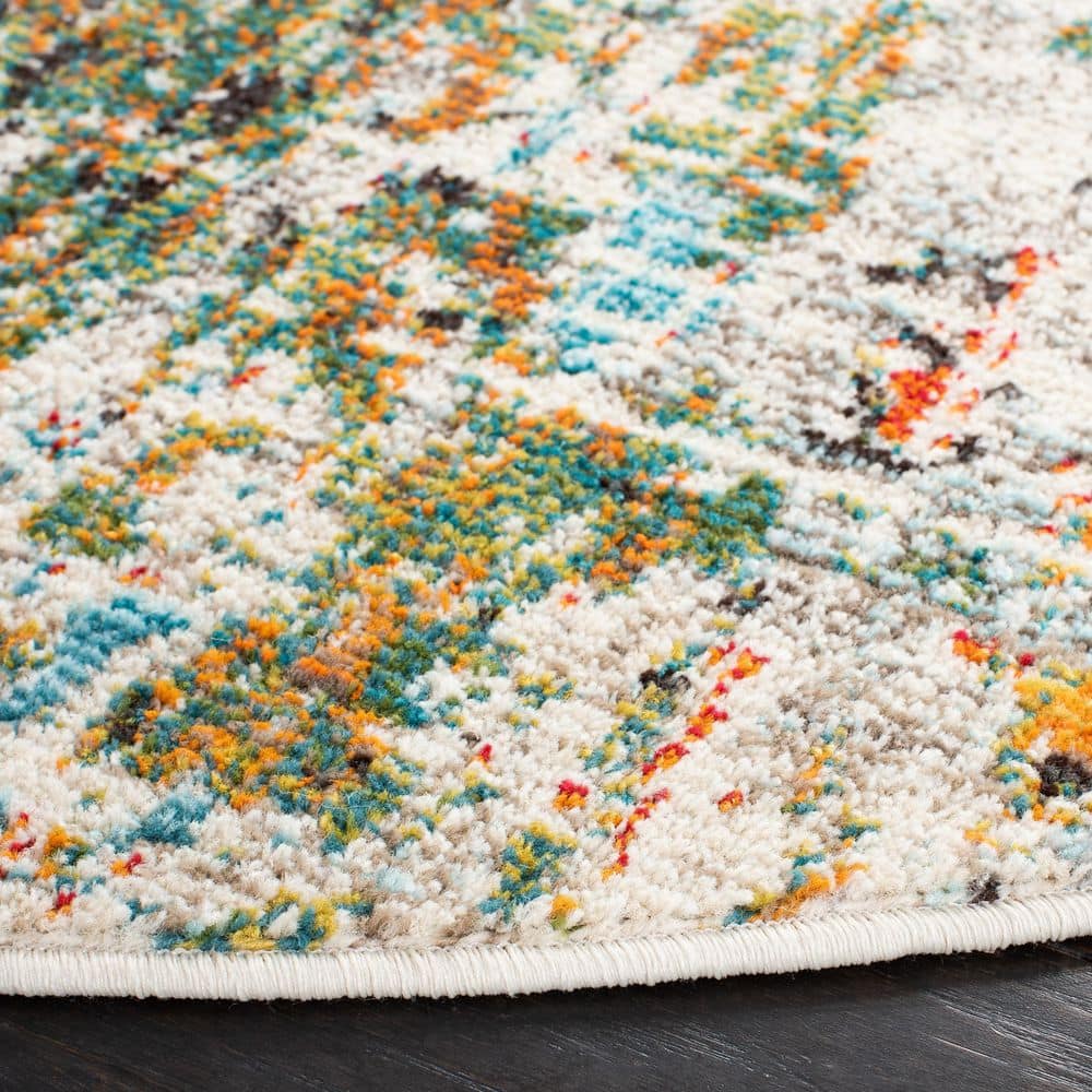 Gray and Green Round Synthetic Flat Woven Area Rug