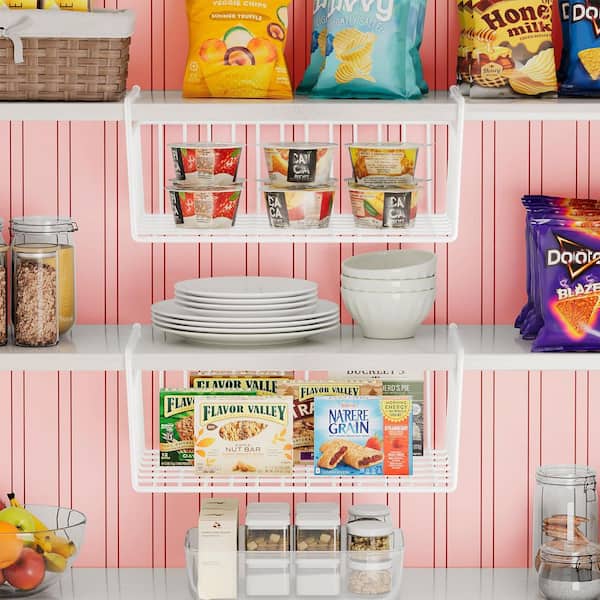 6-Piece White Under Shelf Storage Basket, Hanging Wire Rack Storage Baskets for Kitchen Pantry Organizer