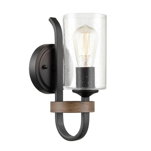CLAXY 7 in. 1-Light Black Modern Wall Sconce with Standard Shade