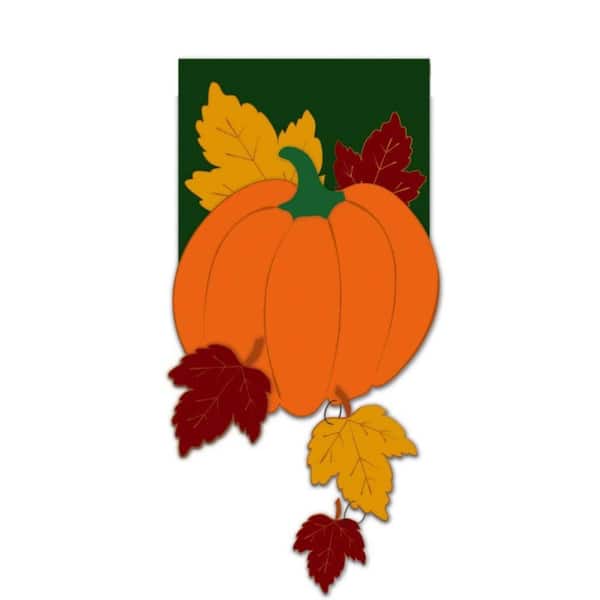Evergreen 1 ft. x 1-1/2 ft. Applique Fall Pumpkin with Falling Leaves Flag
