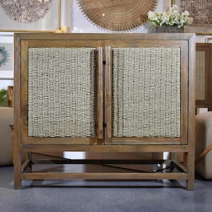 Thalassia 42 in. Light Brown Mindi Wood Storage Cabinet with Handwoven Seagrass Facades And Solid Teak Handles