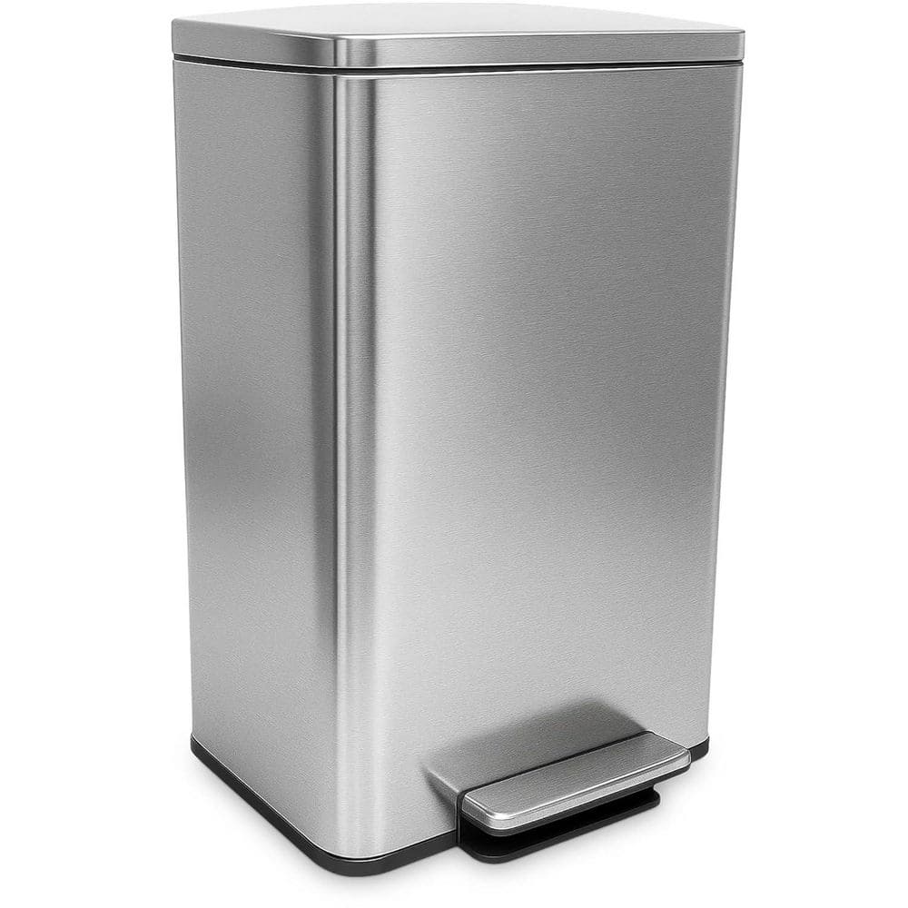 THE CLEAN STORE 50 Liter/13.2 Gallon Soft-Close, Smudge Resistant Trash Can with Foot Pedal and Built in Filter- Stainless Steel HD-79514