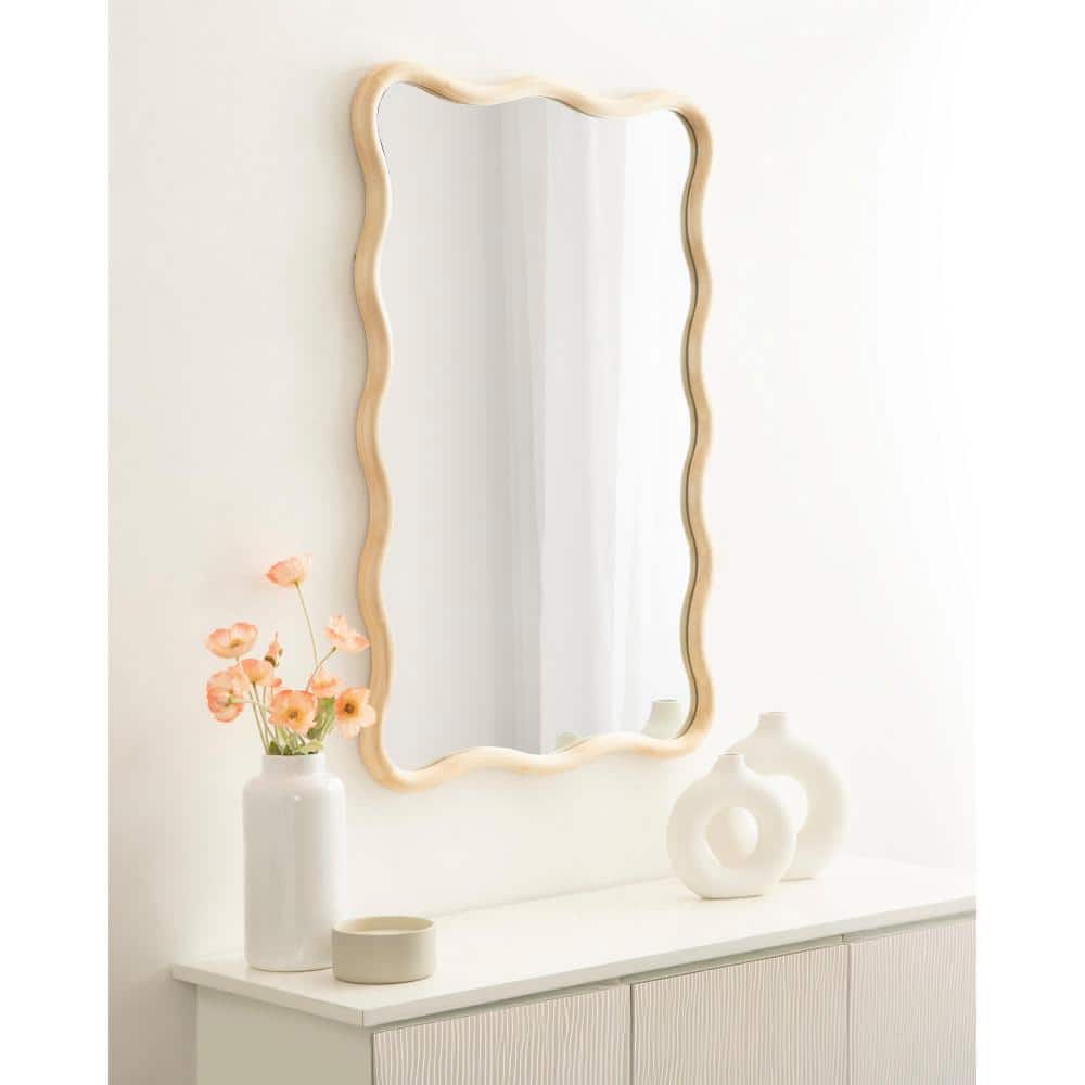Natural Wood Scalloped Rectangular Vanity Wall Mirror 24x36