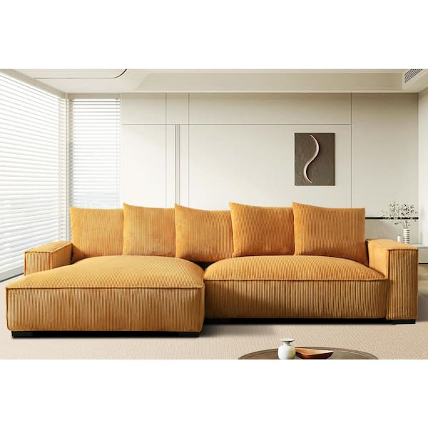 US Pride Furniture US Pride's Collection 107 in. Arm Velvet L Shaped Leather Modern Luxe Feather Sectional Sofa in Ginger