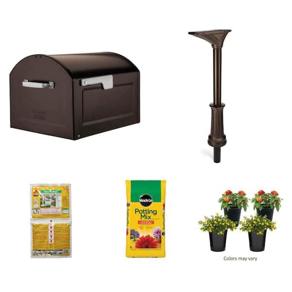 Post Mount Mailbox, Post, Post Mix, Potting Mix, Lantana 4-Pack