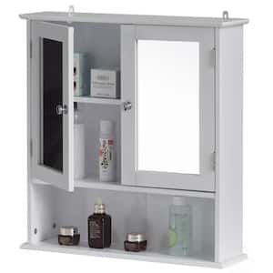 White Mirror Wall Mounted Cabinet For the Bathroom and Vanity with Adjustable Shelves 22 in. Wide