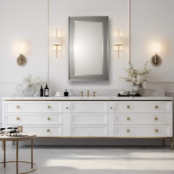 Framington Transitional Styled 16 in. W x 26 in. H Beveled Rectangle Mirror Recessed Bathroom Medicine Cabinet