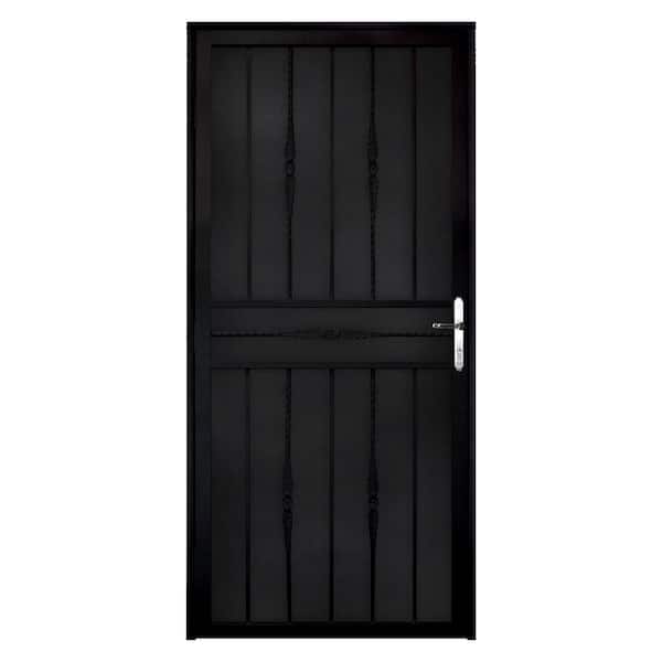 Unique Home Designs 36 in. x 80 in. Cottage Rose Black Recessed Mount Steel Security Door with Perforated Metal Screen and Nickel Hardware