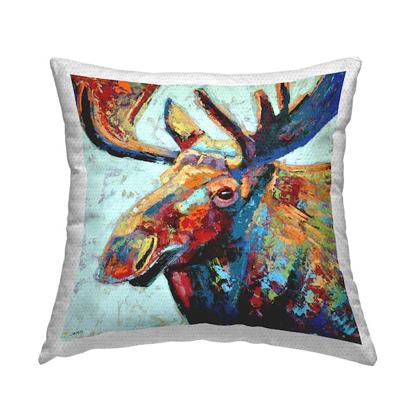 Stupell Industries Vivid Moose Modern Composition Multi-Color Square Outdoor Throw Pillow