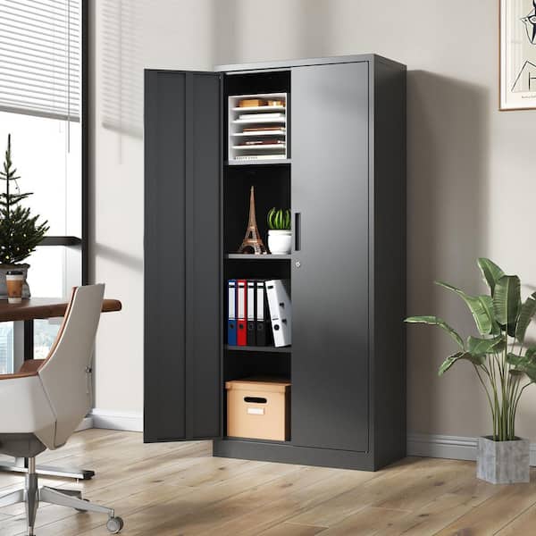 Black 71 in. H Steel Accent Storage Cabinet with 3-Adjustable Shelves Locking Garage Tool Storage Cabinet File Cabinet