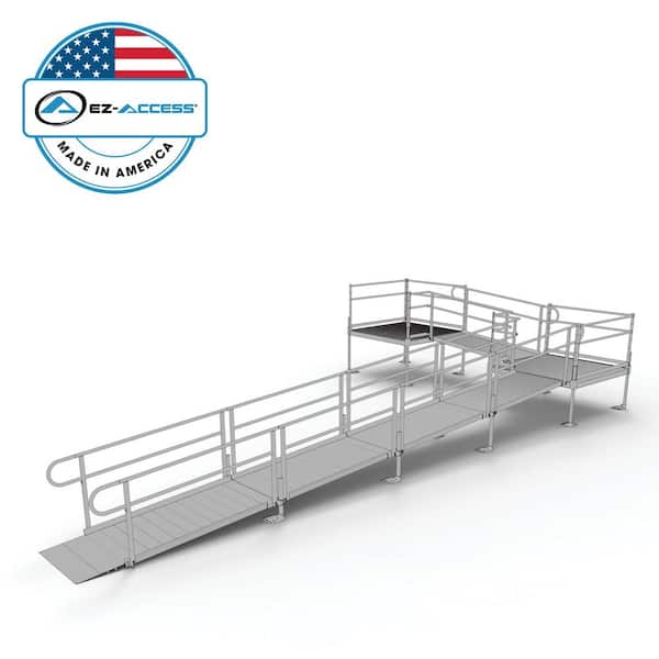 PATHWAY 30 ft. L-Shaped Aluminum Wheelchair Ramp Kit with Solid Surface Tread, 2-Line Handrails and (2) 5 ft. Platforms