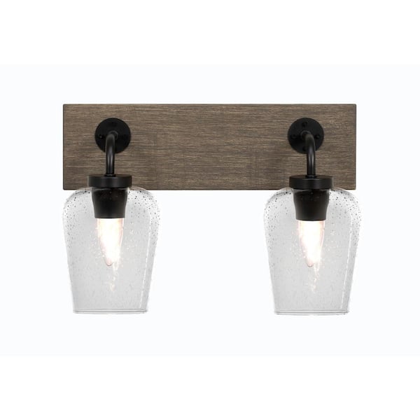 Unbranded Kirby 16 in. 2-Light Matte Black and Painted Distressed Wood-look Metal Vanity Light