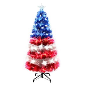 Pre-Lit 4 ft. Fiber Optic Patriotic Artificial Christmas Tree, Red/White/Blue