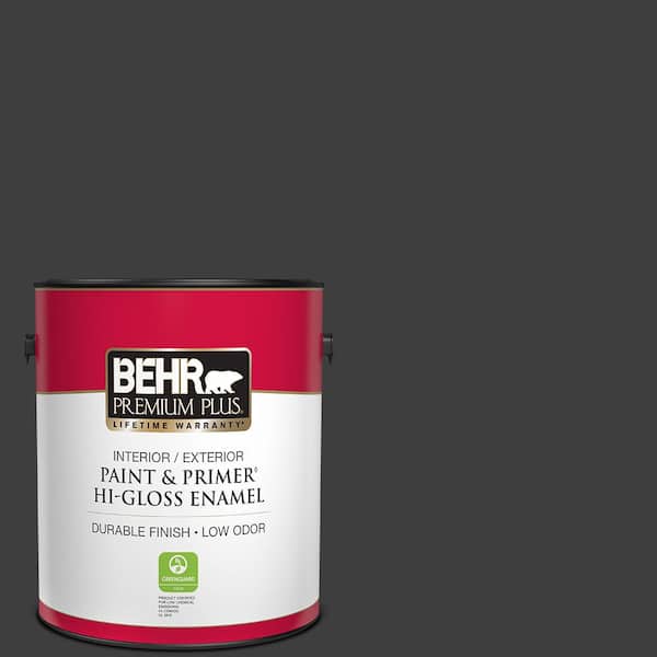 BEHR PREMIUM PLUS 1 gal. #T13-3 Black Lacquer Hi-Gloss Enamel Interior/Exterior Paint & Primer
