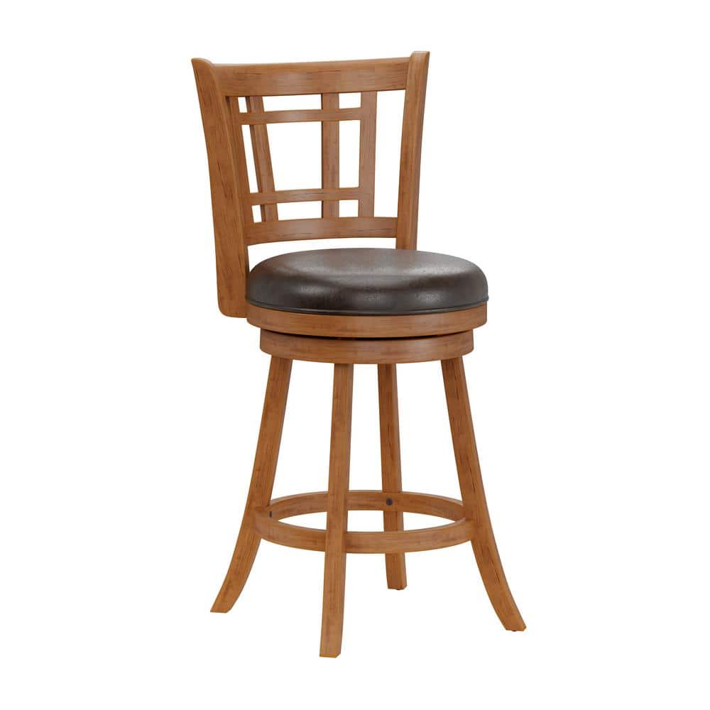 Fairfox Oak Swivel Counter Stool with Brown Faux Leather Seat