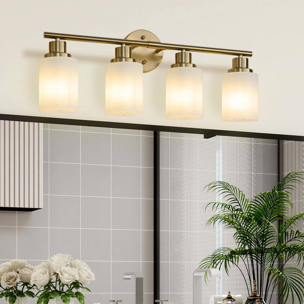 24 in. 4-Light Golden Vanity Lights, Wall Sconces with Frosted Glass Shades, Modern Bathroom Lighting Bulbs Not Included price history on PriceWatchPro
