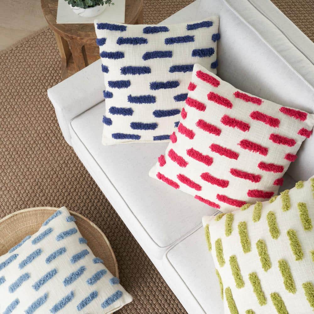 Ocean Blue Cotton Tufted Geometric 18" Throw Pillow